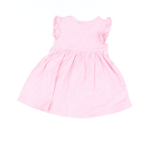 Marks and Spencer Girls Pink Cotton A-Line Size 3-6 Months Round Neck Snap