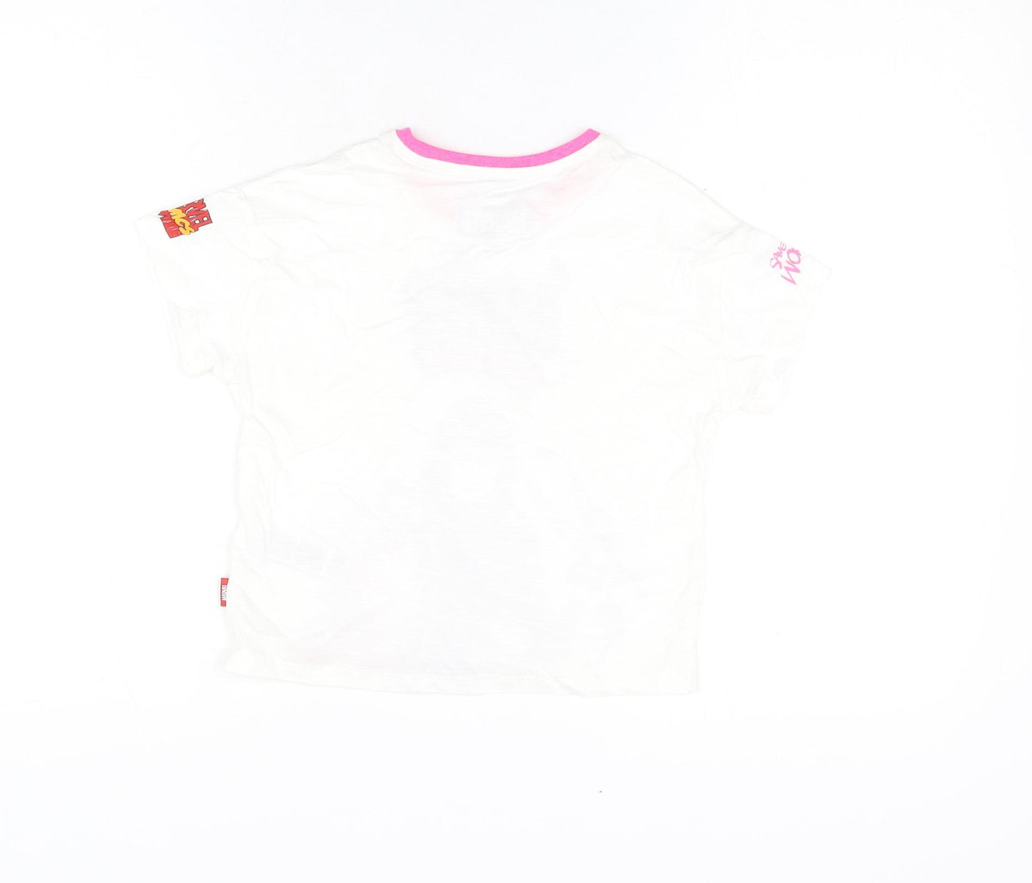 Marks and Spencer Girls White Polyester Basic T-Shirt Size 4-5 Years Round Neck Lace Up - Marvel, Hero Vibes