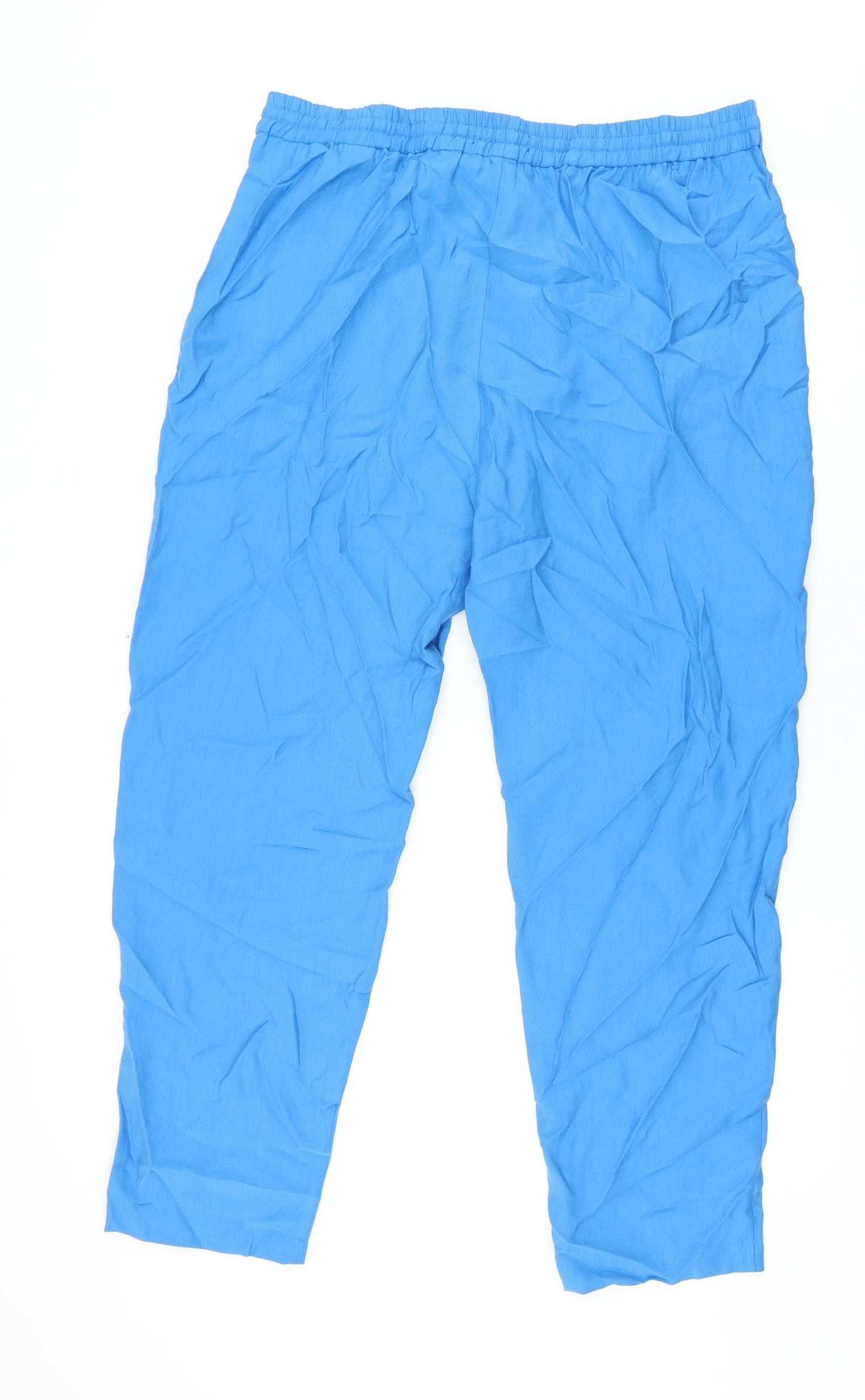 Marks and Spencer Womens Blue Polyester Trousers Size 18 L29 in Regular Drawstring