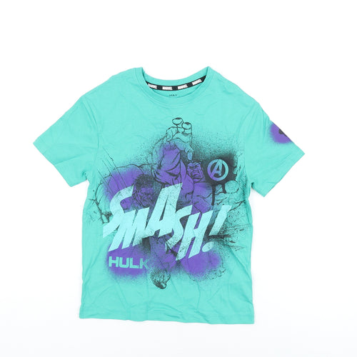 Marks and Spencer Boys Green Cotton Basic T-Shirt Size 7-8 Years Round Neck Pullover - The Hulk, Marvel