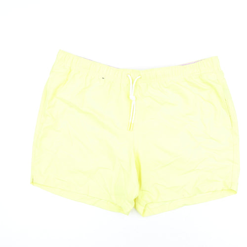 Marks and Spencer Mens Yellow Polyester Bermuda Shorts Size 2XL Regular Drawstring - Swim Shorts