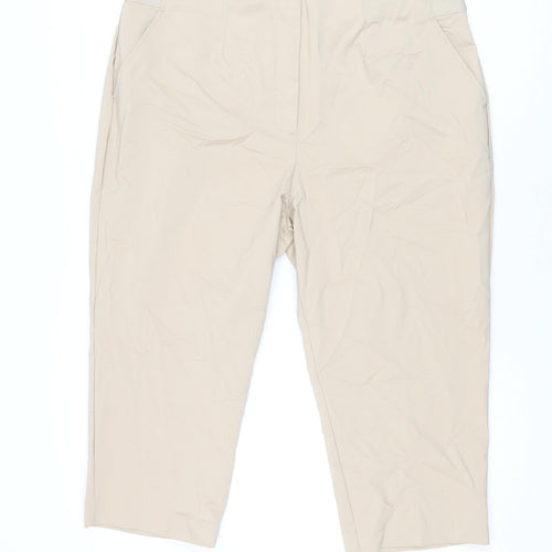 Marks and Spencer Womens Beige Cotton Cropped Trousers Size 22 L21.5 in Regular Zip