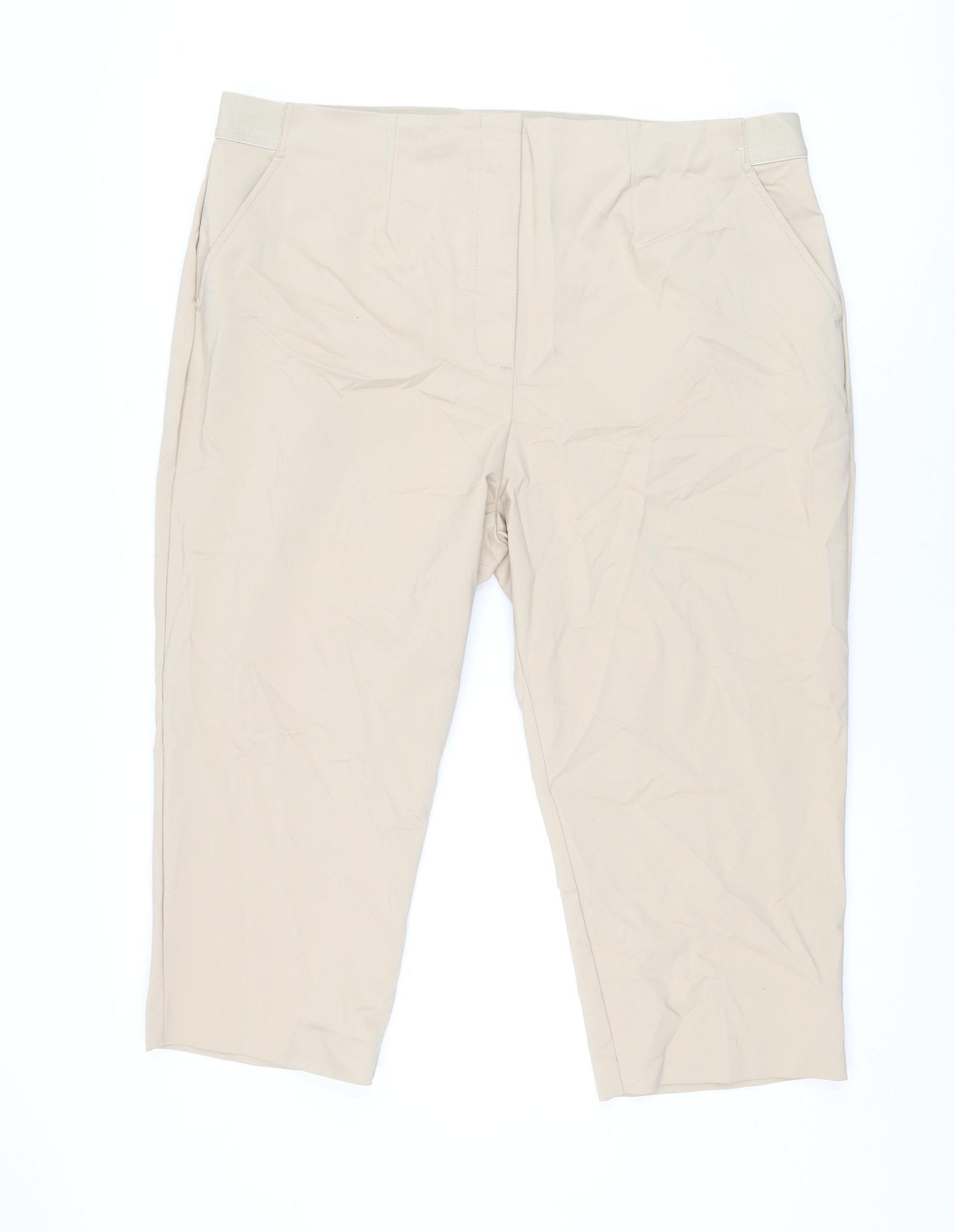 Marks and Spencer Womens Beige Cotton Cropped Trousers Size 22 L21.5 in Regular Zip