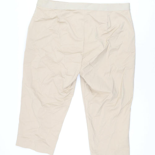 Marks and Spencer Womens Beige Cotton Cropped Trousers Size 22 L21.5 in Regular Zip