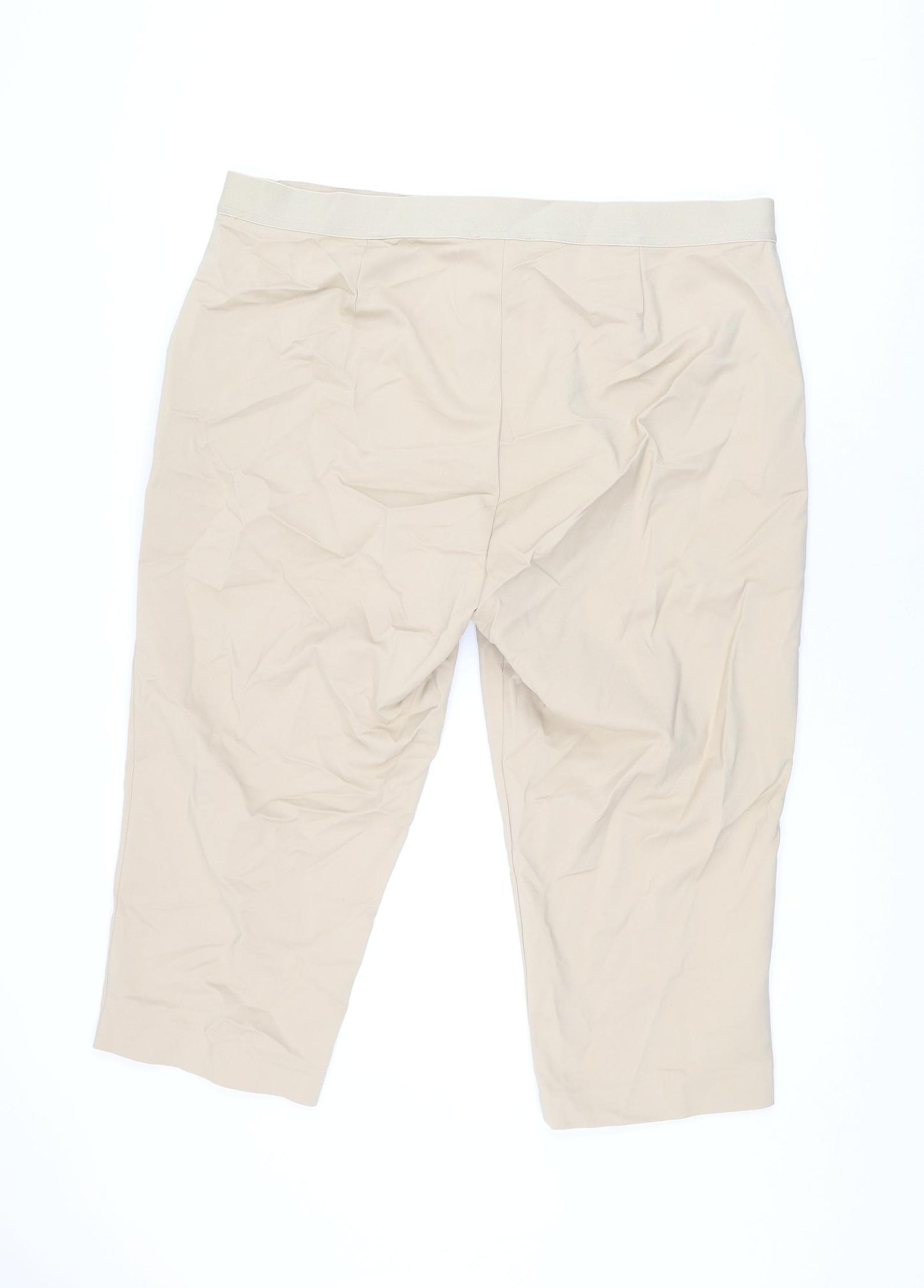 Marks and Spencer Womens Beige Cotton Cropped Trousers Size 22 L21.5 in Regular Zip