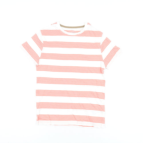 Marks and Spencer Boys White Striped Cotton Basic T-Shirt Size 8-9 Years Round Neck Pullover