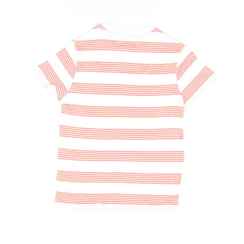 Marks and Spencer Boys White Striped Cotton Basic T-Shirt Size 8-9 Years Round Neck Pullover