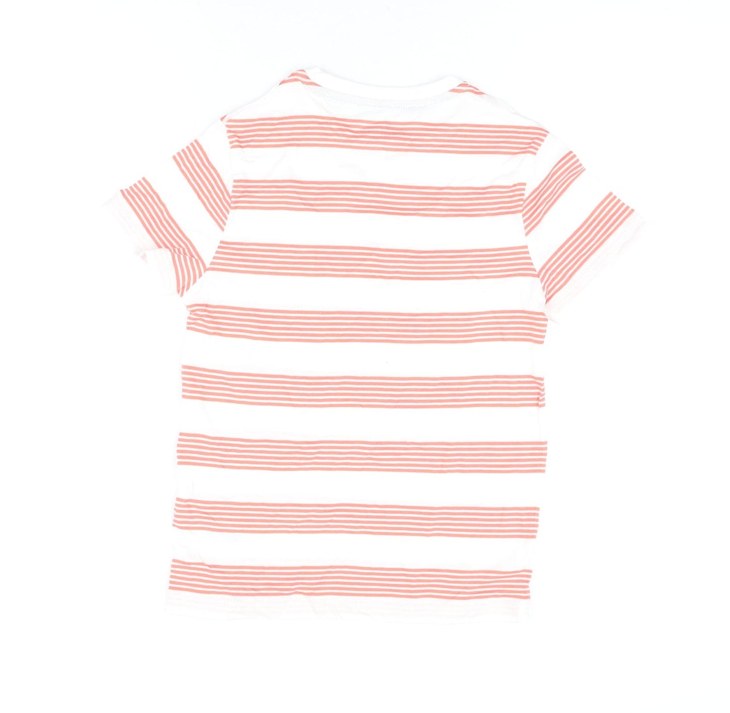 Marks and Spencer Boys White Striped Cotton Basic T-Shirt Size 8-9 Years Round Neck Pullover