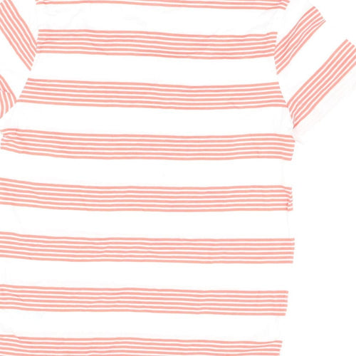 Marks and Spencer Boys White Striped Cotton Basic T-Shirt Size 8-9 Years Round Neck Pullover