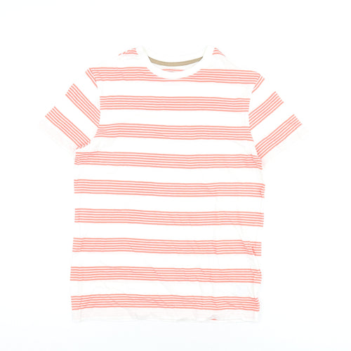 Marks and Spencer Boys White Striped Cotton Basic T-Shirt Size 11-12 Years Round Neck Pullover