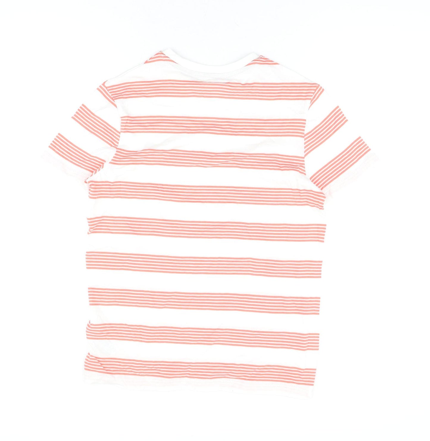 Marks and Spencer Boys White Striped Cotton Basic T-Shirt Size 11-12 Years Round Neck Pullover