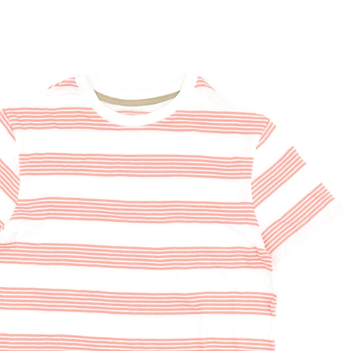 Marks and Spencer Boys White Striped Cotton Basic T-Shirt Size 11-12 Years Round Neck Pullover