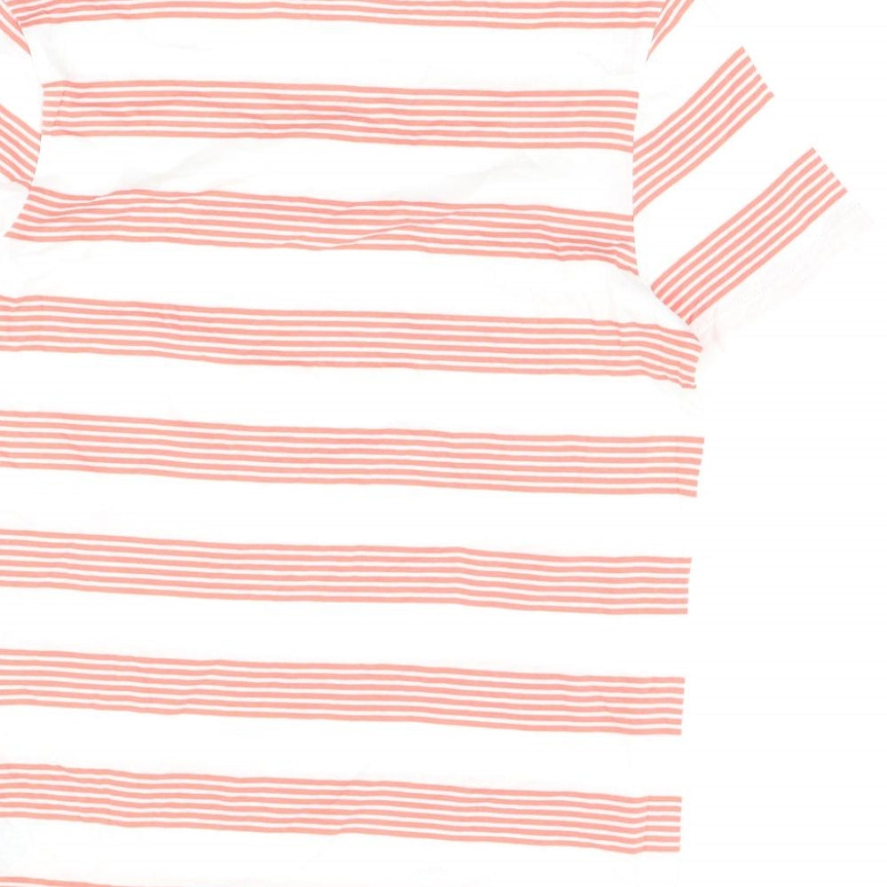 Marks and Spencer Boys White Striped Cotton Basic T-Shirt Size 11-12 Years Round Neck Pullover