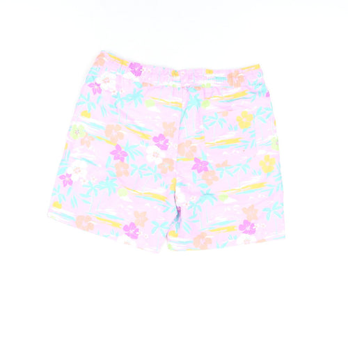 Marks and Spencer Boys Purple Floral Polyester Bermuda Shorts Size 10-11 Years Regular Drawstring - Swim Shorts