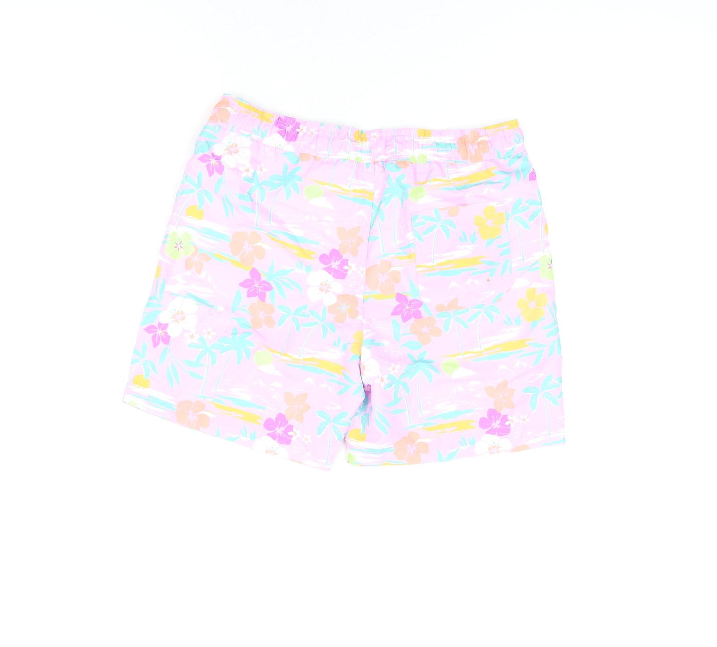 Marks and Spencer Boys Purple Floral Polyester Bermuda Shorts Size 10-11 Years Regular Drawstring - Swim Shorts
