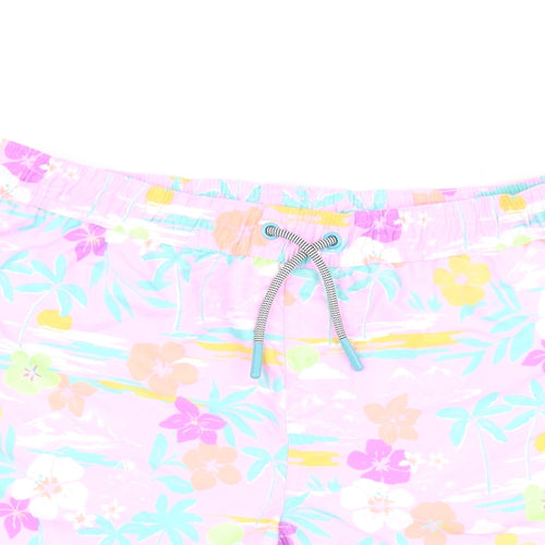 Marks and Spencer Boys Purple Floral Polyester Bermuda Shorts Size 10-11 Years Regular Drawstring - Swim Shorts