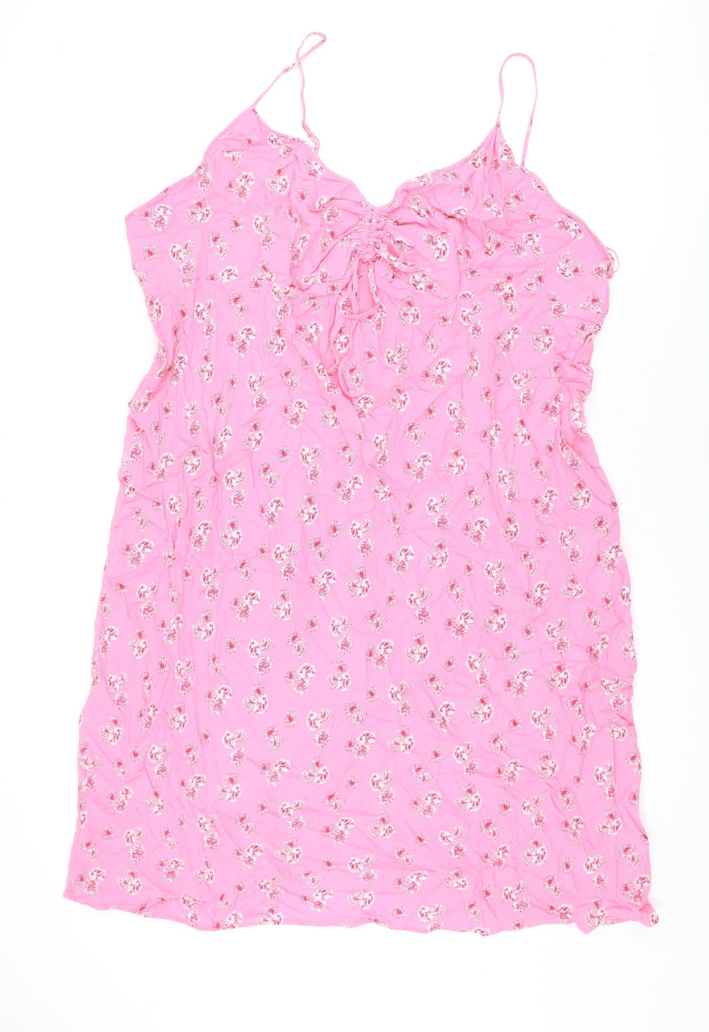 Marks and Spencer Womens Pink Floral Viscose Slip Dress Size 24 V-Neck Pullover