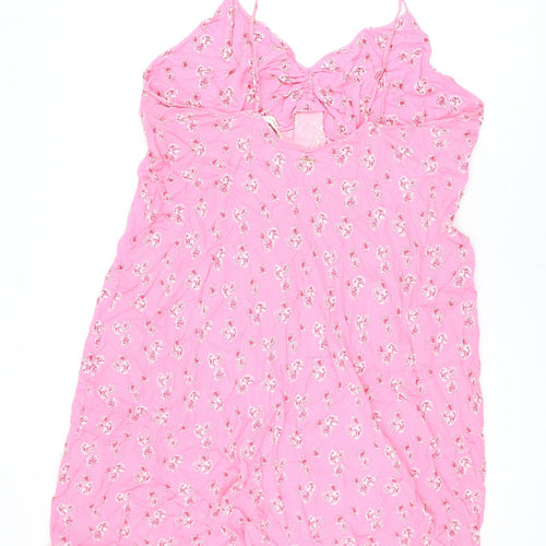 Marks and Spencer Womens Pink Floral Viscose Slip Dress Size 24 V-Neck Pullover