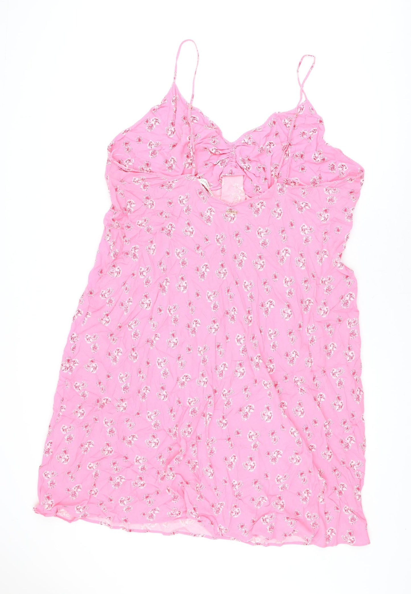 Marks and Spencer Womens Pink Floral Viscose Slip Dress Size 24 V-Neck Pullover