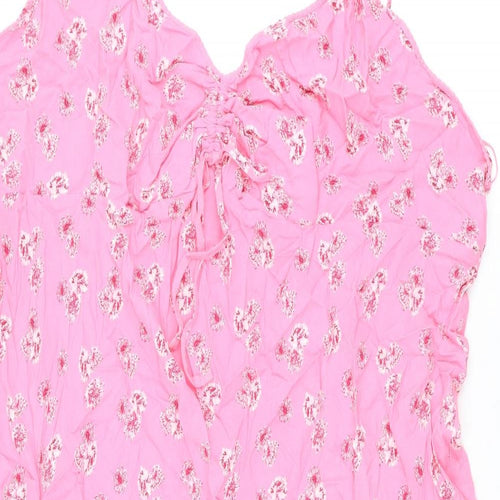 Marks and Spencer Womens Pink Floral Viscose Slip Dress Size 24 V-Neck Pullover