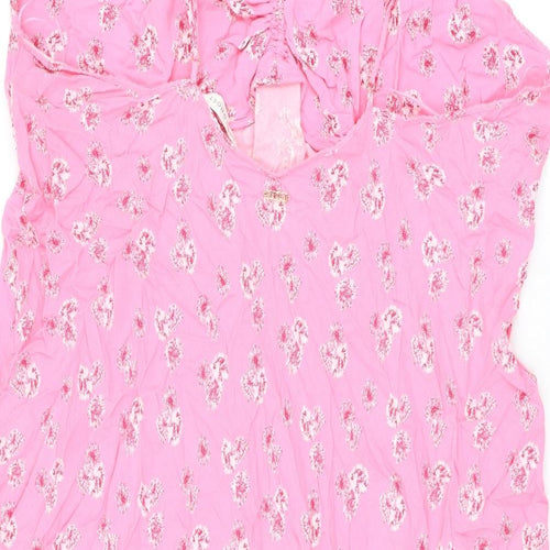 Marks and Spencer Womens Pink Floral Viscose Slip Dress Size 24 V-Neck Pullover