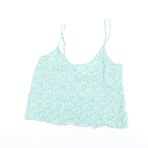 Marks and Spencer Womens Green Floral Viscose Camisole T-Shirt Size 14 Scoop Neck