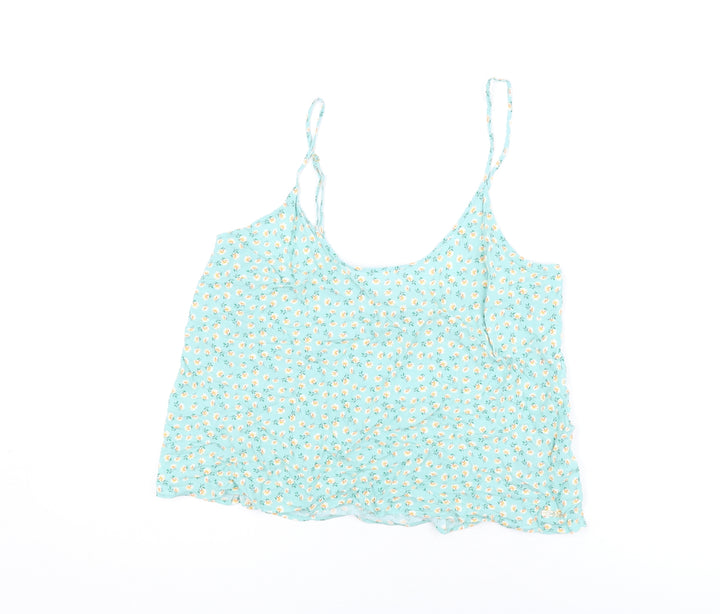 Marks and Spencer Womens Green Floral Viscose Camisole T-Shirt Size 14 Scoop Neck