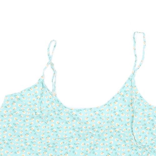 Marks and Spencer Womens Green Floral Viscose Camisole T-Shirt Size 14 Scoop Neck