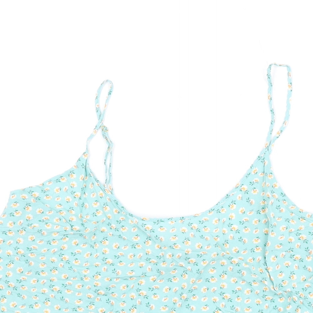 Marks and Spencer Womens Green Floral Viscose Camisole T-Shirt Size 14 Scoop Neck