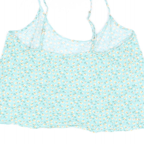 Marks and Spencer Womens Green Floral Viscose Camisole T-Shirt Size 14 Scoop Neck