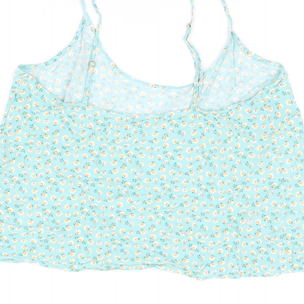Marks and Spencer Womens Green Floral Viscose Camisole T-Shirt Size 14 Scoop Neck