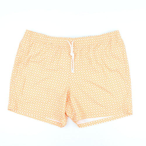 Marks and Spencer Mens Orange Geometric Polyester Bermuda Shorts Size 2XL Regular Drawstring - Swim Shorts