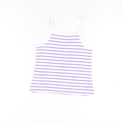 Marks and Spencer Girls White Striped Cotton Basic T-Shirt Size 3-4 Years Square Neck Pullover