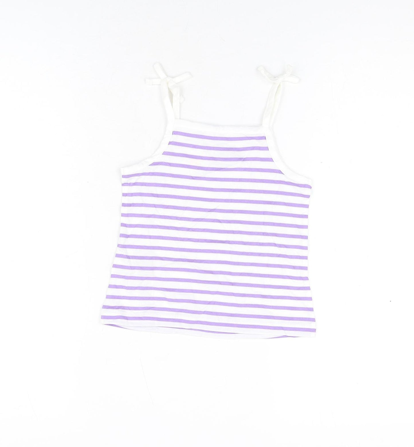 Marks and Spencer Girls White Striped Cotton Basic T-Shirt Size 3-4 Years Square Neck Pullover