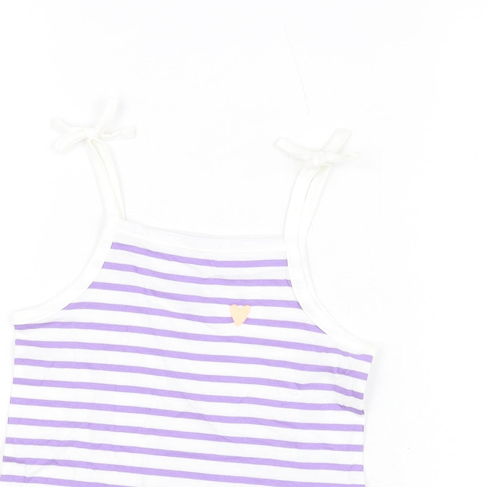 Marks and Spencer Girls White Striped Cotton Basic T-Shirt Size 3-4 Years Square Neck Pullover