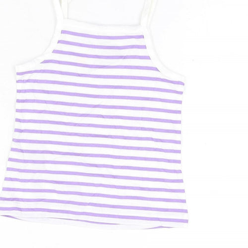 Marks and Spencer Girls White Striped Cotton Basic T-Shirt Size 3-4 Years Square Neck Pullover