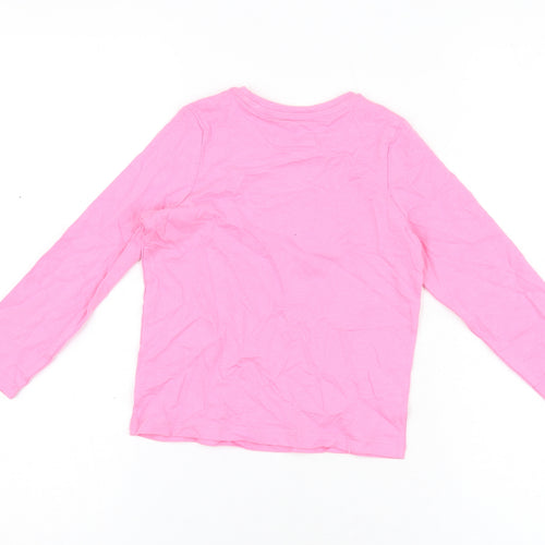 Marks and Spencer Girls Pink Cotton Basic T-Shirt Size 3-4 Years Round Neck Pullover - Hedgehog Print