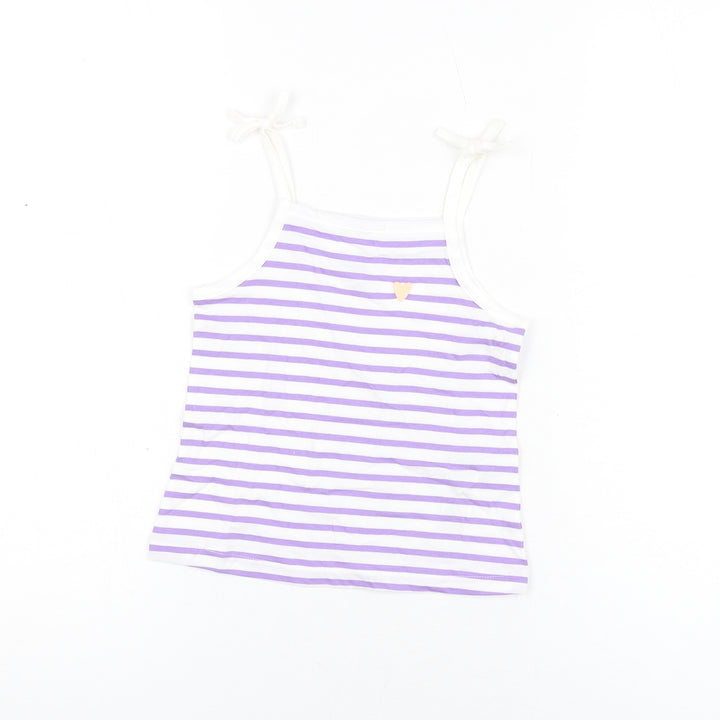 Marks and Spencer Girls White Striped Cotton Basic T-Shirt Size 3-4 Years Square Neck Pullover
