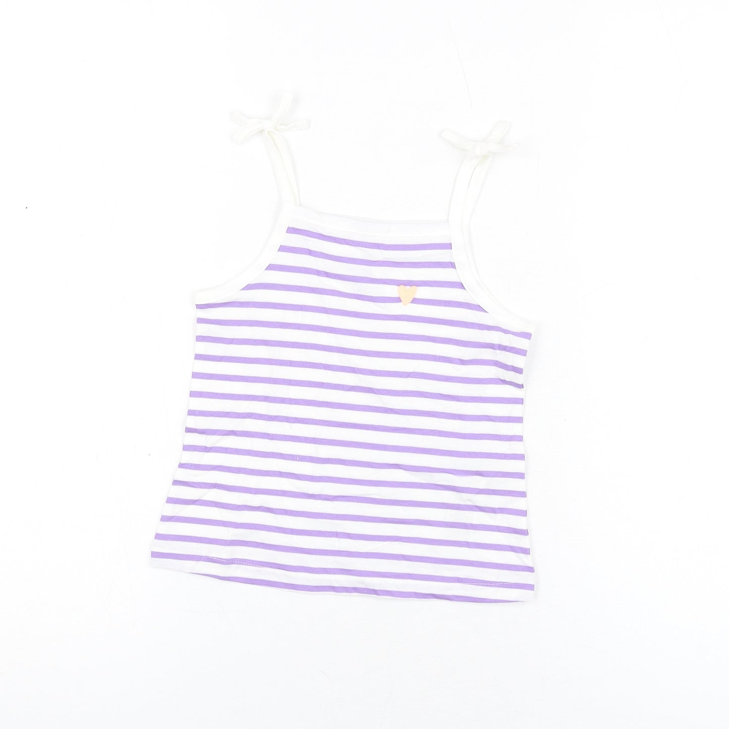 Marks and Spencer Girls White Striped Cotton Basic T-Shirt Size 3-4 Years Square Neck Pullover