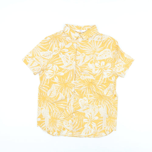 Marks and Spencer Boys Yellow Floral Cotton Basic Button-Up Size 8-9 Years Collared Button