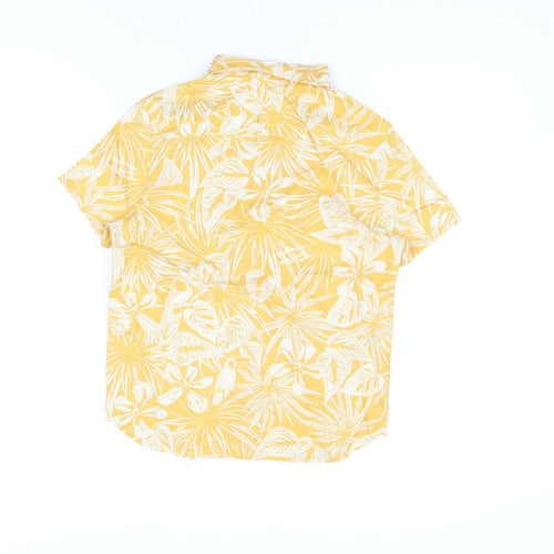 Marks and Spencer Boys Yellow Floral Cotton Basic Button-Up Size 8-9 Years Collared Button