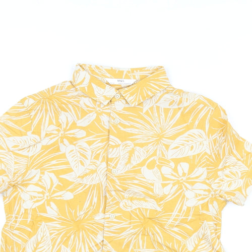 Marks and Spencer Boys Yellow Floral Cotton Basic Button-Up Size 8-9 Years Collared Button