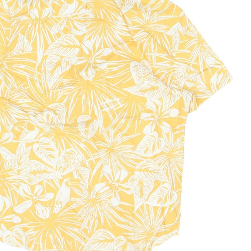 Marks and Spencer Boys Yellow Floral Cotton Basic Button-Up Size 8-9 Years Collared Button