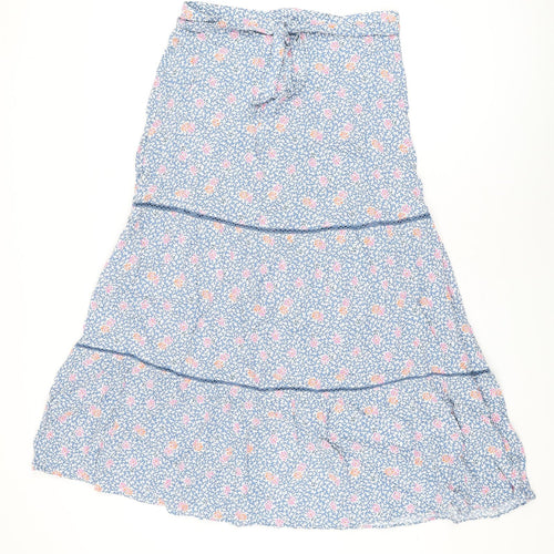 Marks and Spencer Womens Blue Floral Viscose Swing Skirt Size 12 Zip - Belted