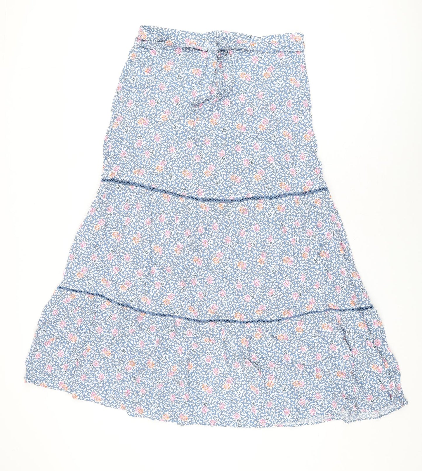 Marks and Spencer Womens Blue Floral Viscose Swing Skirt Size 12 Zip - Belted