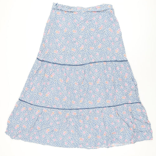Marks and Spencer Womens Blue Floral Viscose Swing Skirt Size 12 Zip - Belted