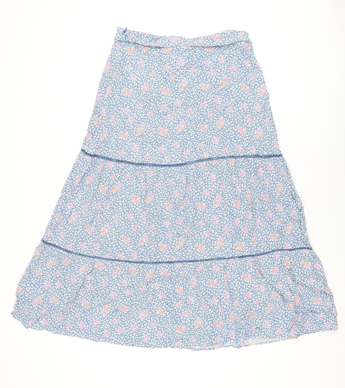 Marks and Spencer Womens Blue Floral Viscose Swing Skirt Size 12 Zip - Belted