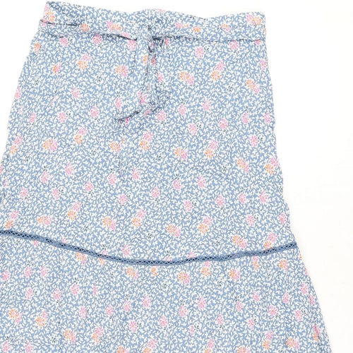 Marks and Spencer Womens Blue Floral Viscose Swing Skirt Size 12 Zip - Belted