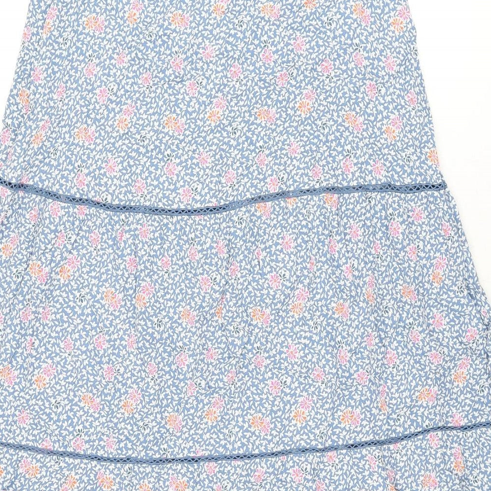 Marks and Spencer Womens Blue Floral Viscose Swing Skirt Size 12 Zip - Belted