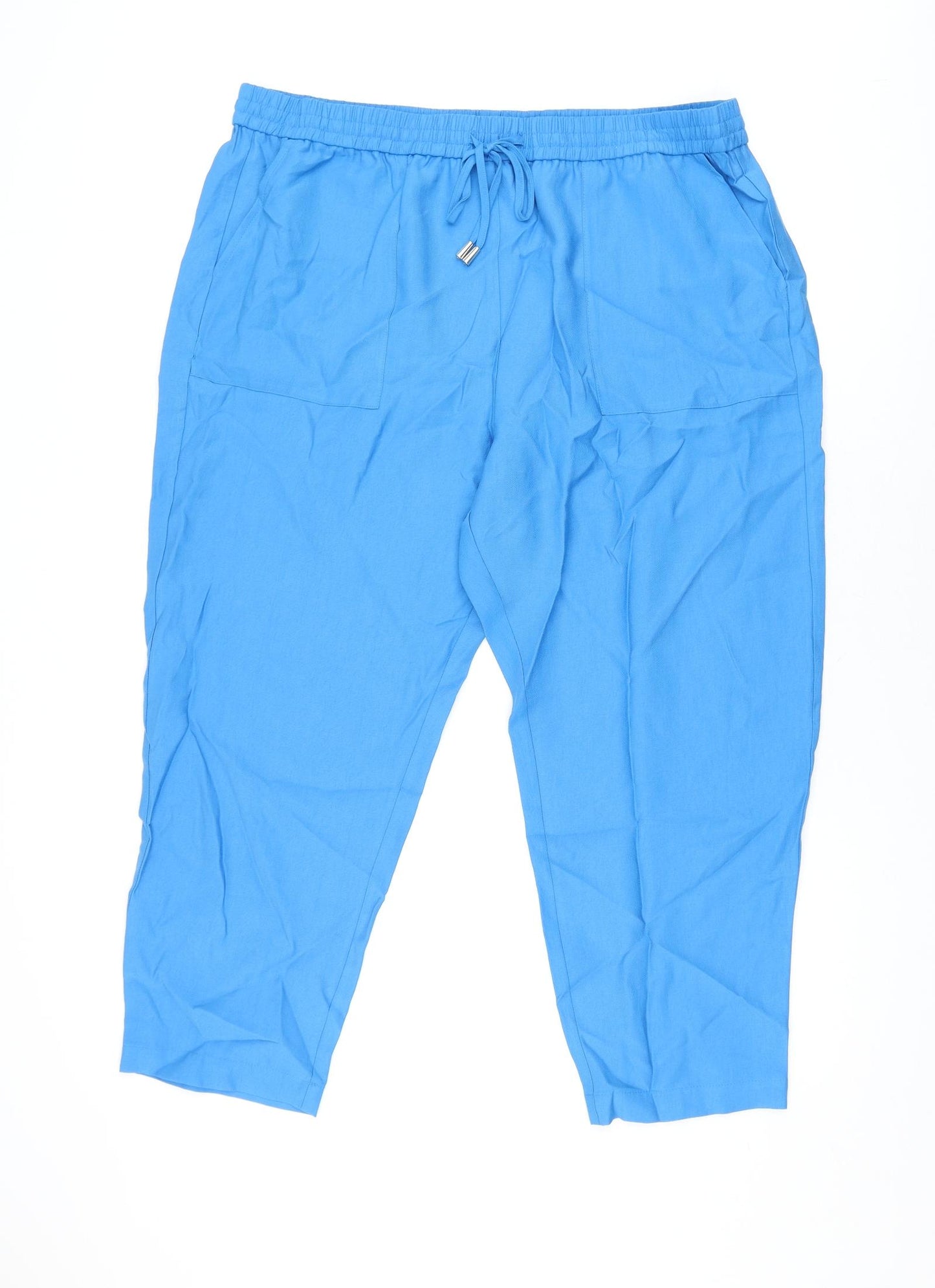Marks and Spencer Womens Blue Polyester Trousers Size 20 L25 in Regular Drawstring